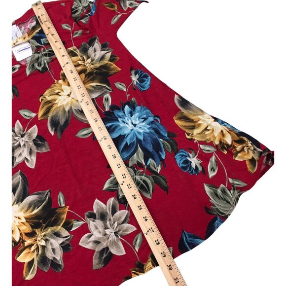 Floral Tunic Top Women Size Large Summer Red Tropical Bell Sleeve Flowy - Picture 8 of 11